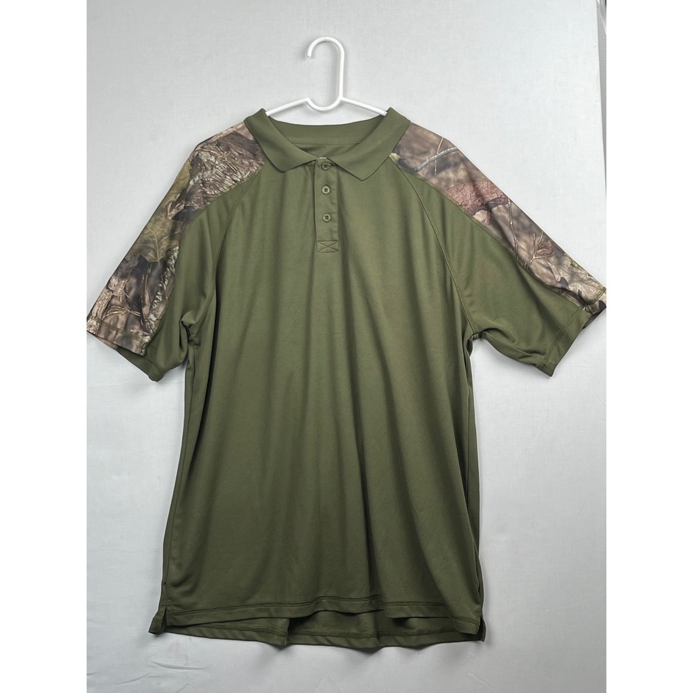 Guide Gear Polo Shirt Camo Raglan Sleeve XL Olive Green Mens Short Sleeve